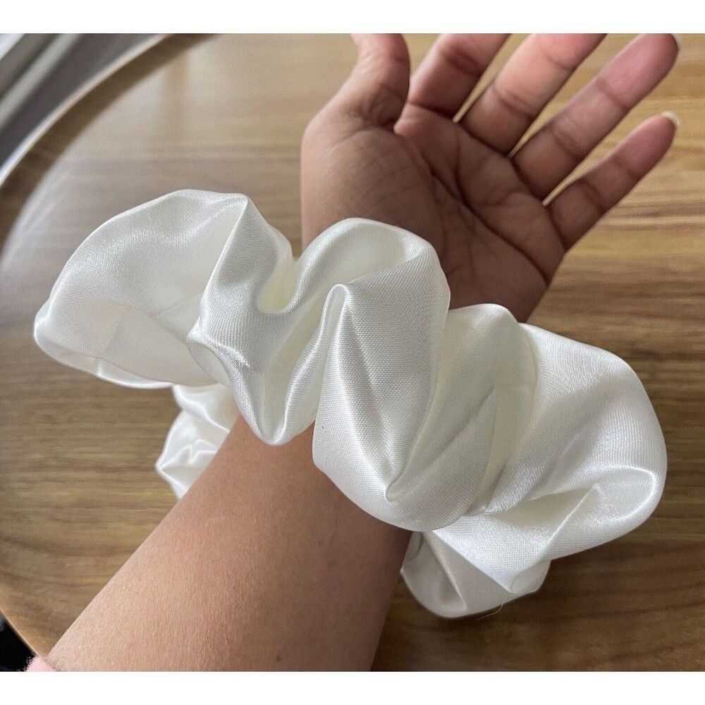 New Women White Satin Scrunchie Single Hair Tie XLarge